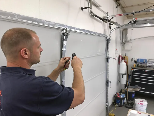 Before and after garage door dent repair by Westport Garage Door Repair in Westport