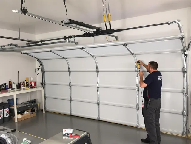Westport Garage Door Repair certified technician performing overhead door system repair in Westport